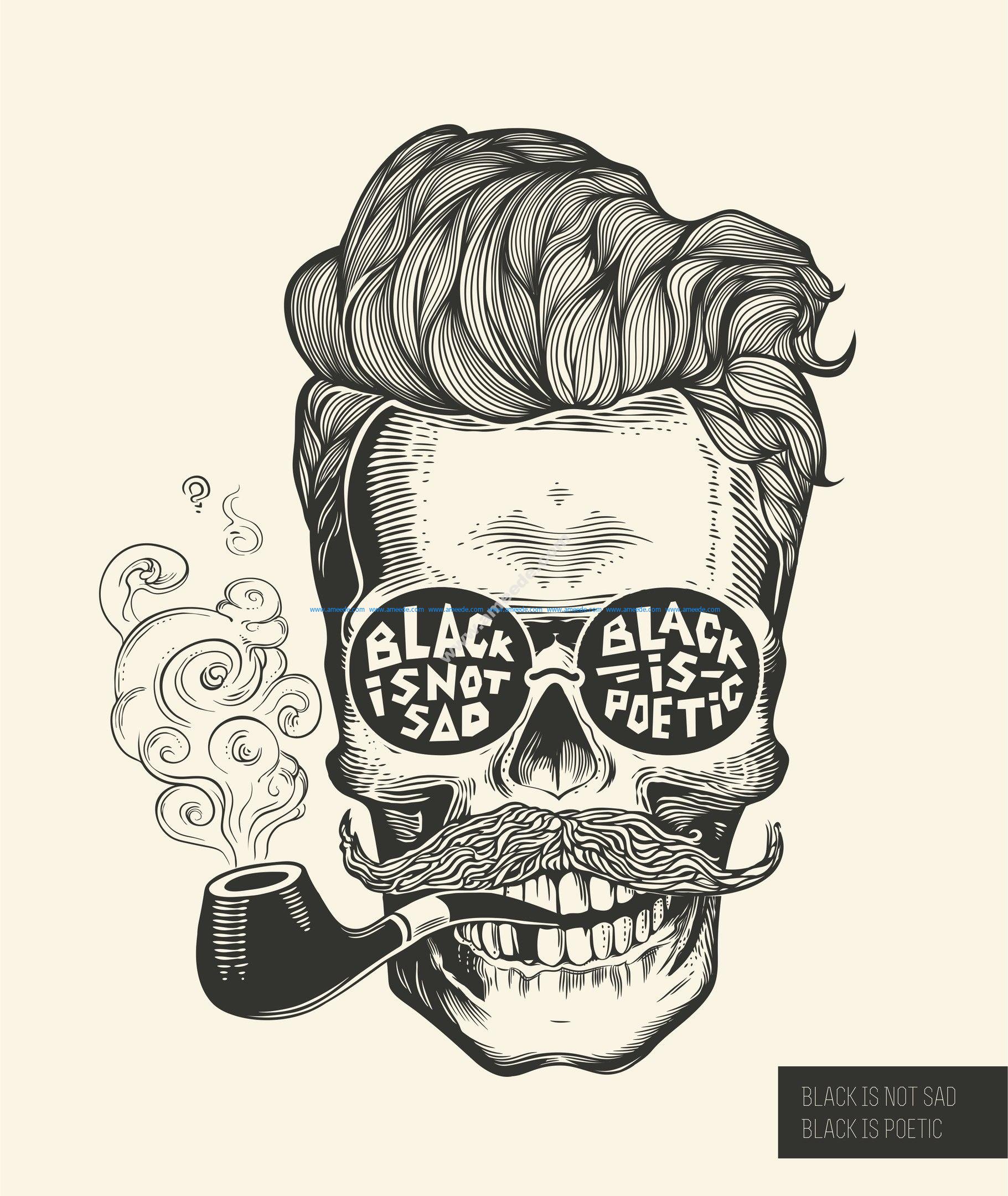 Black Is Not Sad Hipster skull silhouette Vector – Download Vector