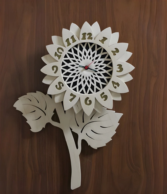 Flower Design Decorative Wall Clock - Free download vector file Laser cut and CNC Cut Wood