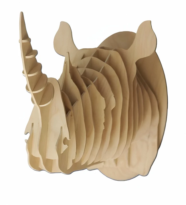 Rhinoceros Head 3D Puzzle - Free download vector file Laser cut and CNC Cut Wood