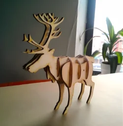 Reindeer 3D Puzzle Free download vector file Laser cut and CNC Cut Wood