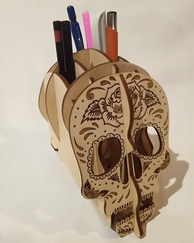 Skull pen holder free download vector files Laser cut and CNC cut wood