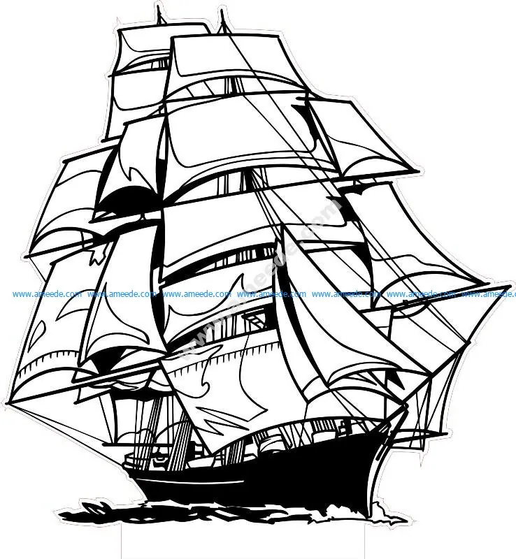 Sailing Ship LED 3D Lamp Vector