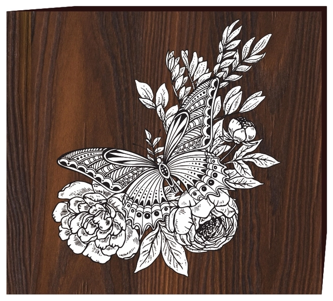 Butterfly Flowers Decor Drawing F0002355 file cdr and dxf free vector download for print or laser engraving machines