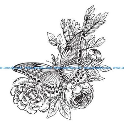 Butterfly on a flower Cartoon vector illustration, Butterfly and flower  stock vector image, colored and black and white line art 26368046 Vector  Art at Vecteezy