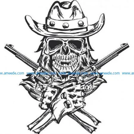 Cowboy skull with gun