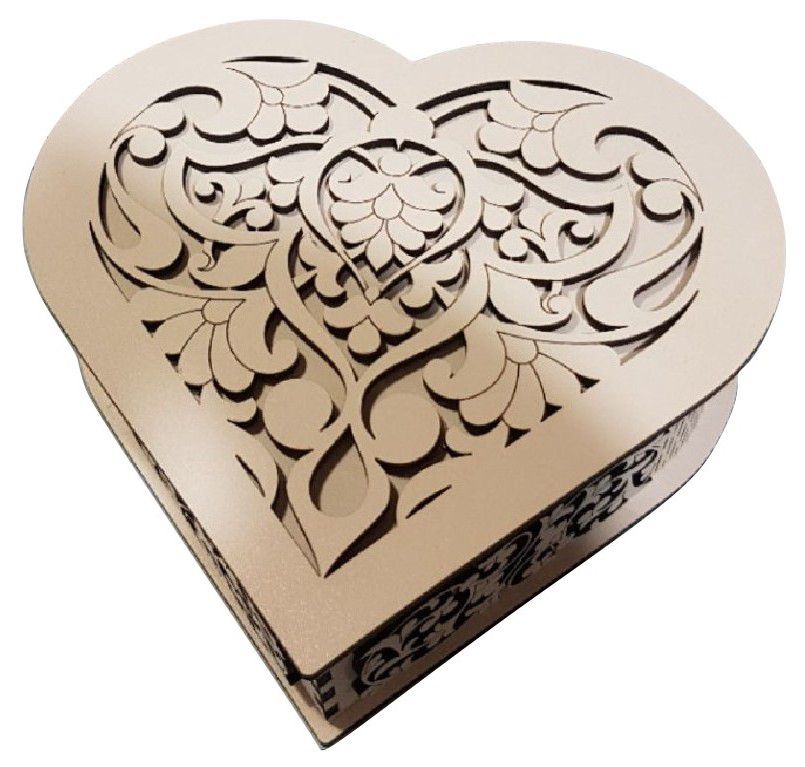 Floral Heart Shaped Jewelry Box Laser Cut File