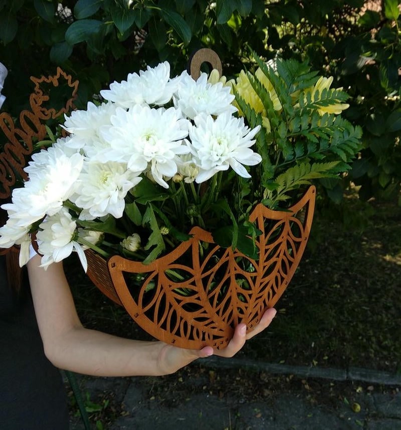 Laser Cut Wooden Decorative Flower Basket