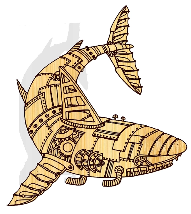 Steampunk shark F0002724 file cdr and dxf free vector download for print or laser engraving machines