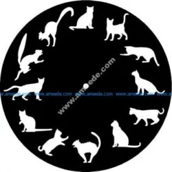 clock with 12 standing postures of the cat