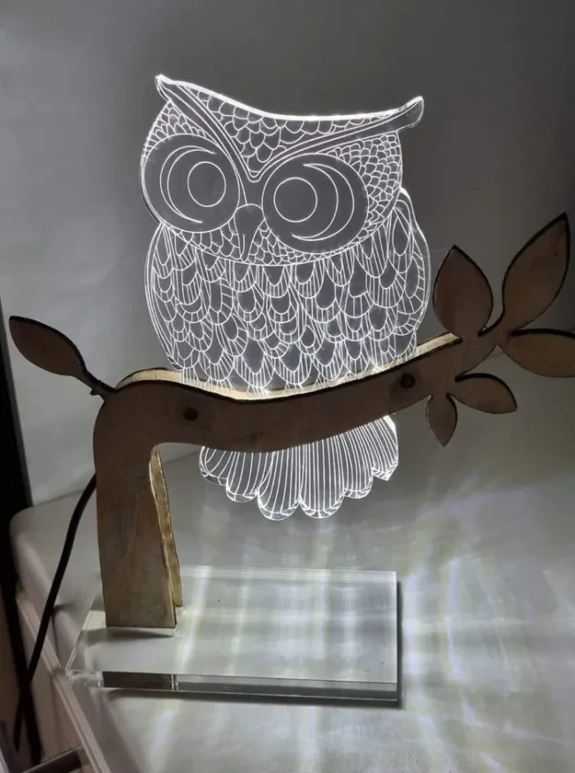 Owl 3D LED Night Light - Free download vector file Laser cut and CNC Cut Wood