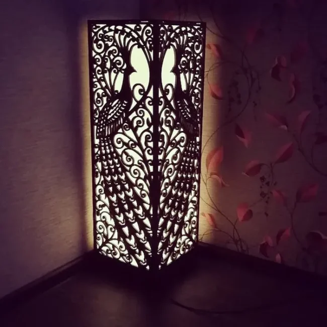 Peacock wood lamp - Free download vector file Laser cut and CNC Cut Wood