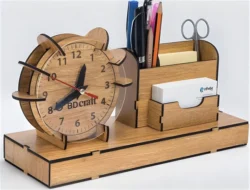 Wooden desktop clock card pen