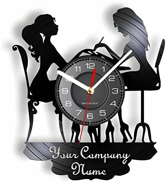 Clock shape two girls - Free download vector file Laser cut and CNC Cut Wood