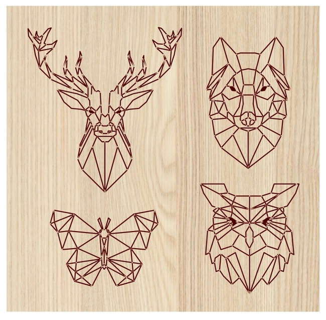 Head of deer, wolf, butterfly, owl E0003550 file cdr and dxf free vector download for print or laser engraving machines