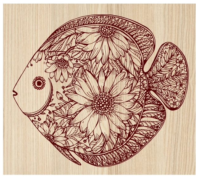 Fish With Floral E0003829 file cdr and dxf free vector download for print or laser engraving machines