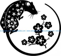 Mouse and peach blossom file cdr and dxf free vector download for printers or laser engraving machines