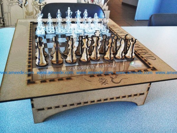 Laser Cut Wooden Chess Set Illustration (.ai) vector file free