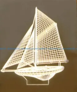 3d led light shaped sailboat file cdr and dxf free vector download for printers or laser engraving machines