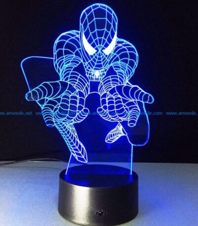 3D illusion led lamp Spiderman file cdr and dxf free vector download for laser engraving machines