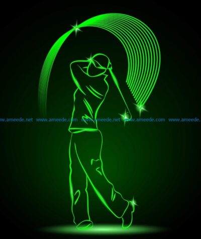 3D illusion led lamp golf player free vector download for laser engraving machines