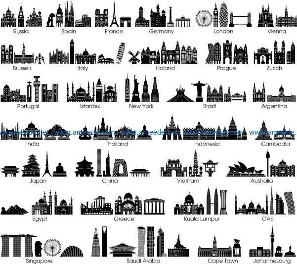 City and country symbols file cdr and dxf free vector download for print or laser engraving machines