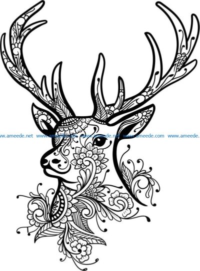 Floral Deer file cdr and dxf free vector download for laser engraving ...