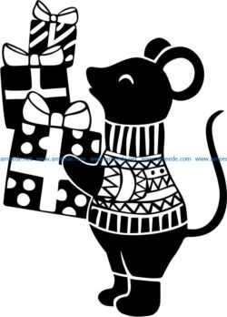 Mouse with christmas file cdr and dxf free vector download for print or laser engraving machines