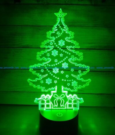 3D illusion led lamp Christmas tree free vector download for laser engraving machines
