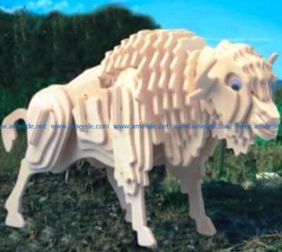 3D puzzle wooden buffalo file cdr and dxf free vector download for Laser cut CNC
