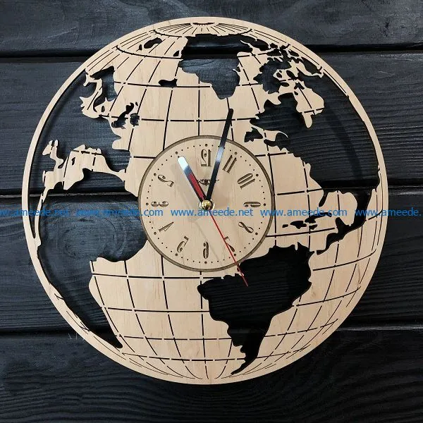 Earth-shaped clock file cdr and dxf free vector download for Laser cut