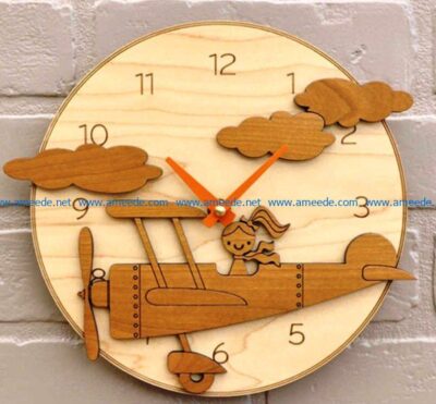 Little girl and plane wall clock file cdr and dxf free vector download for Laser cut