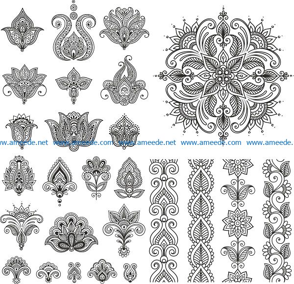 henna vector set file cdr and dxf free vector download for print or ...
