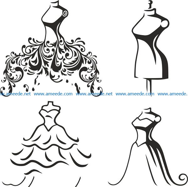 wedding dress file cdr and dxf free vector download for print or laser ...