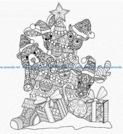 Bear with christmas tree free vector download for print or laser engraving machines