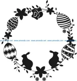 Easter wreath with rabbits  file cdr and dxf free vector download for Laser cut Plasma