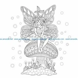 Fairies butterfly on a mushroom free vector download for print or laser engraving machines