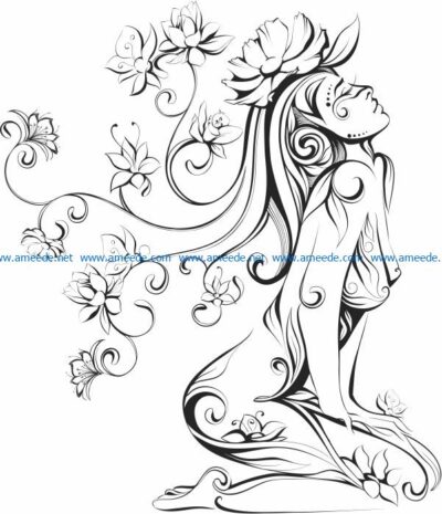 Girl with flowers file cdr and dxf free vector download for print or laser engraving machines
