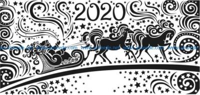 Santa Claus with reindeer happy new year 2020 free vector download for print or laser engraving machines