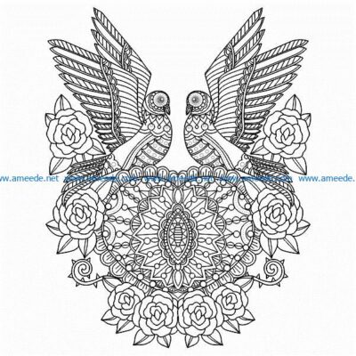 bird couple and heart free vector download for print or laser engraving machines
