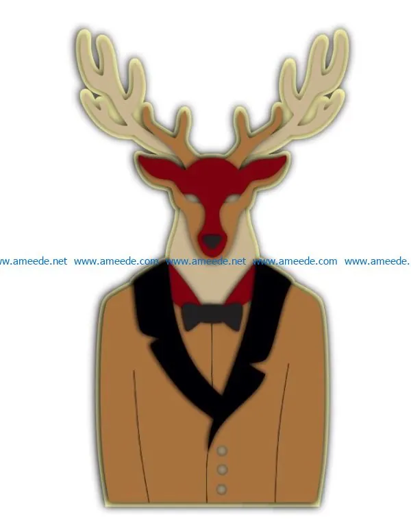 Deer wearing a vest file cdr and dxf free vector download for Laser cut