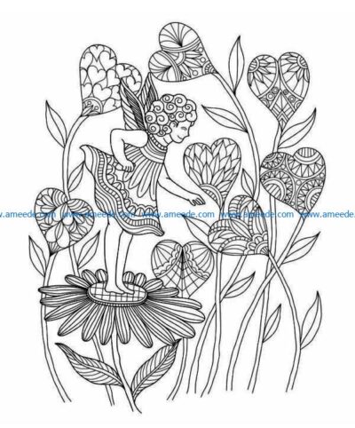 Fairy with heart flowers file cdr and dxf free vector download for laser engraving machines