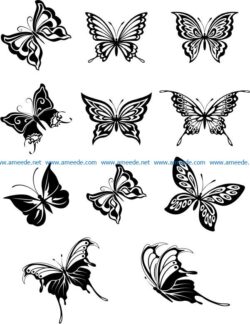 Set of engraved butterflies  file cdr and dxf free vector download for laser engraving machines