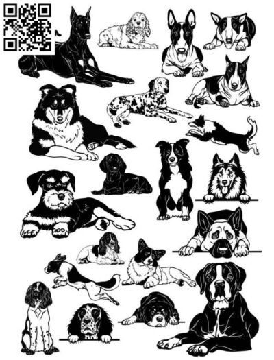 Dog set file cdr and dxf free vector download for laser engraving machines