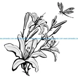 Tuberose with dragonfly file cdr and dxf free vector download for laser engraving machines