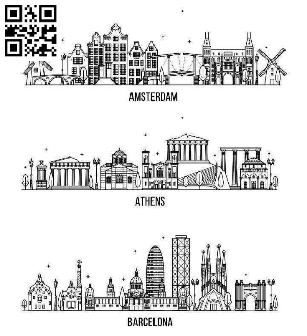 European city file cdr and dxf free vector download for laser engraving machines