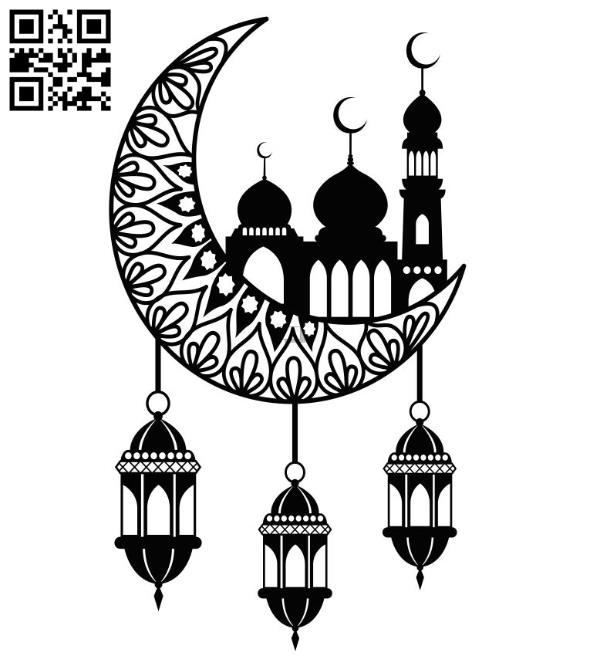 Moon with mosque file cdr and dxf free vector download for Laser cut