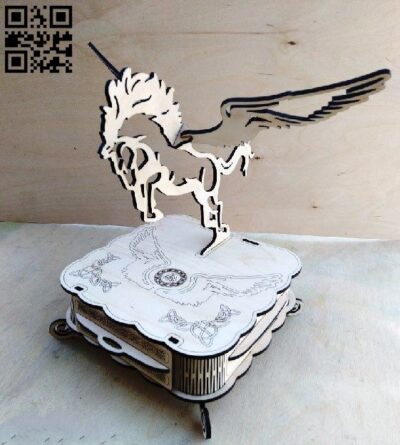 Box with pegasus E0010808 file cdr and dxf free vector download for Laser cut