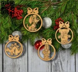 Christmas tree decoration animals E0011774 file cdr and dxf free vector download for Laser cut