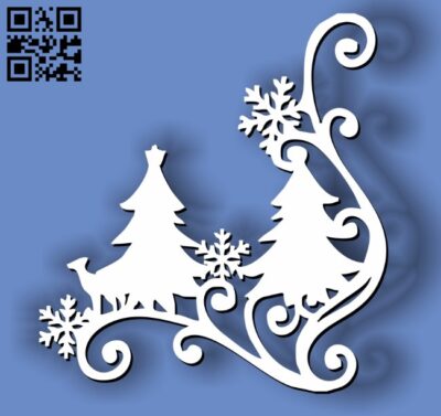 Christmas tree decorative corner E0012012 file cdr and dxf free vector download for laser cut