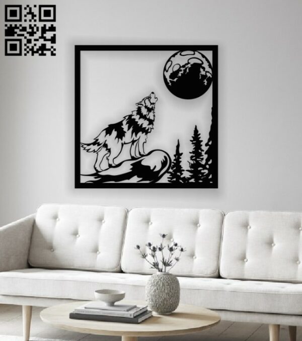 Wolf with moon panel E0012973 file cdr and dxf free vector download for ...